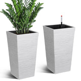 Garvee Self Watering Tall Planters Set of 2, 22.5" Front Porch Planter Pots with 11.7" Opening, Water Level Monitor & Drainage Holes for Indoor Outdoor Plants, White