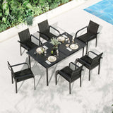 Garvee 7 Piece Patio Dining Set for 6, Outdoor Furniture Set Includes 55" Rectangle Patio Table and 6 Textilene Dining Chairs with Iron Armrests for Lawn, Porch, Balcony, Poolside - Black