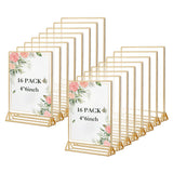 Garvee 16 Pack Acrylic Sign Holder with Gold Frame, 4x6 Inch Table Number Holders, Double Sided Vertical Display Menu Stand for Flyers, Party and Office Decor - Easy Setup