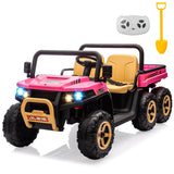 Garvee 24V 2-Seater 6-Wheel 4WD Electric Ride-On Dump Truck UTV for Kids - Parental Remote, Wireless Audio Music, LED Lights, Electric Dump Bed, Shovel - Car Toy for Boys & Girls Ages 3-8 - Pink - Pink
