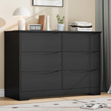 Garvee Modern 6 Drawer Tall Wooden Dresser – Deep Storage Cabinet with Spacious Wide Top, Chest Organizer for Bedroom, Kids Room, Living Room – Black Wood Grain Finish - Black