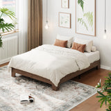 Garvee Full Size Wood Bed Frame with Strong Wooden Slats, No Box Spring Needed, Silent Hook&Loop Tape, Engineered Wood, Minimalist Open-Side Design, Multiple Sizes, Bedroom - Walnut