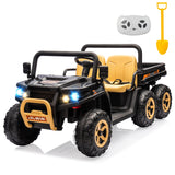 Garvee 24V 2-Seater 6-Wheel 4WD Kids Electric Dump Truck UTV - Remote Control, Wireless Audio Music, LED Lights, Shovel, Electric Dump Bed - Ride-On Car Toy for Boys & Girls - Black - Black