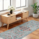 Garvee Washable Modern Floral Area Rug Runner, Ultra Thin Soft Low Pile Carpet, Non-Slip Collapsible Vintage Accent Mat for Entryway, Hallway, Bedroom, 2x6ft Grey Green - Gray Green