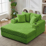 Garvee Oversized Chaise Lounge Chair Indoor, 60 Inch Upholstered Sofa Bed with Throw Pillows and Armrests, Comfy Scalloped Velvet Sleeper Couch for Living Room, Bedroom, Office, Green - Scalloped Velvet | Green