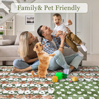Garvee 5' × 7' 4th of July Patriotic Floral Rug, Sage Green/White/Rust American Flag Washable Area Rug