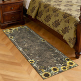 Garvee Sunflower 2x6ft Washable Non-Slip Runner Rug – Modern Low Pile, Mark Resistant Soft Floral Carpet Mat for Kitchen, Bedroom, Entryway, Laundry – Collapsible, Thin, Brown - Taupe
