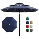 Garvee 10FT 3-Tier Solar Patio Umbrella with LED Lights – Outdoor Market Table Umbrella, Vented Canopy, Easy Crank & Push Button Tilt, 8 Sturdy Ribs for Garden, Deck, Pool, or Yard – Navy Blue - Navy Blue