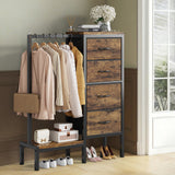 Garvee Multi-Functional 6-Drawer Dresser with Hanging Rail & Open Shelves – Fabric Storage Unit & Metal Frame Closet Organizer for Bedroom – Rustic Brown – 6 Compartments - Brown - 6 Drawers