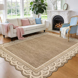 Garvee 9x12 Scalloped Brown Rug, Washable Soft Rugs for Living Room Non Slip Low Pile Rug, Stain Resistant Indoor Floor Cover, Non-Shedding Carpet for College Bedroom Playroom Kids Room, Brown - Lace|Brown