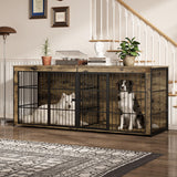 Garvee 94.5" Extra Large Dog House Furniture, Heavy Duty Wooden Dog Kennel Indoor End Table, TV Stand  for Large/Medium Dogs, 4 Doors, Divider, Storage, Adjustable Feet, Vintage Brown - Vintage Brown