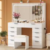 Garvee Vanity Desk with Large Mirror and Lights, Makeup Vanity Desk Set with Power Outlet, Stool 10 Drawers Storage, Magnifying Glass, Hairdryer Holder, 3 Lighting Color Adjustable for Bedroom (White) - White, Us Standard, Double Pack