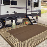 Garvee Modern Striped Bordered Outdoor Area Rug - 10x20ft Waterproof Plastic Mat, Non-Slip, Collapsible, Easy Clean, All-Weather - Peony Brown