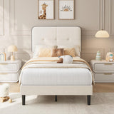 Garvee TWIN XL Size Platform Bed Frame with Button Tufted Headboard,Velvet Upholstered Bed Frame with Wooden Slats Support, No Box Spring Needed, Noise-Free, Easy Assembly - Beige & Black Trim