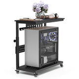Garvee 28" Computer Tower Stand, 2-Tier 11 Level Height Adjustable PC Stand with Line Storage Rack, Mobile Rolling CPU Holder, Perfect for Office, Laptop Desk(22.83"-34.1"), Rustic Black - Rustic Black
