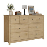 Garvee Modern 8 Drawer Bedside Table – Spacious Wooden Storage Chest for Bedroom or Home Office – Elegant Design – Large Capacity – Original Pine Wood Color - Oak