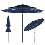 Garvee 9FT 3-Tier Solar LED Patio Umbrella, UV-Resistant Outdoor Market Umbrella with Crank & Tilt, 24 LED Lights & 8 Ribs, Navy Blue - Navy Blue