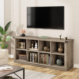 Garvee 8 Cube Book Shelf, Rustic Farmhouse Wood Horizontal Bookshelf, Long Freestanding Bookcase Cabinet, 2-Tier Storage Organizer for Living Room, Entryway, Office, Rustic Grey - Gray