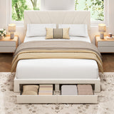 Garvee Queen Size Bed Frame Velvet Upholstered Adjustable Headboard 2 Storage Drawers Wooden Slats Beige Platform Bed for Bedroom - Beige