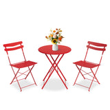 Garvee Red Space-Saving Collapsible Patio Bistro Set – 3-Piece Steel Table and Chairs, No Assembly, Sturdy, Portable, Outdoor Furniture for Balcony, Garden, Yard, Porch - Red