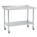 Garvee 60 x 24 x 35 in Stainless Steel Work Table with Backsplash, Wheels & Arc Edge - Commercial Kitchen Prep Table for Restaurant, Laundry, Food Service - Arc edge, with backboard, with casters - Arc-Shaped Edge & Back Panel