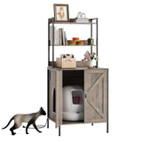 Garvee 70" Large Hidden Cat Litter Box Furniture, Cat Robot Enclosure Cabinet with Shelves, Built-in Power Outlet, Fits Auto Litter Boxes, Modern Self‑Cleaning Litterboxes Furniture Grey - Gray
