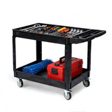 Garvee Heavy Duty 2-Tier Utility Cart – 550 lbs Capacity – Large Lipped Shelves, Ergonomic Handle – Rolling Storage for Warehouse, Garage, Office – Size: 46 x 25 x 33.5 in, Black