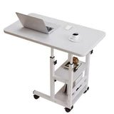 Garvee 31.4in Height Adjustable Mobile Computer Table with Wheels, Tiltable Desktop, Small Overbed Tables, End Table with Storage Shelves, Waterproof, Easy Assembly, Home Office Use, White - White