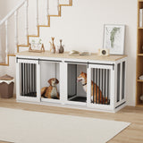 Garvee Heavy Duty Double Dog Crate Furniture for 2 Large Dogs – Wooden Dog Kennel with Removable Divider, Sliding Barn Door, 2 Trays, TV Stand, Modern Indoor End Table – Color: White / Light Oak - White/Light Oak
