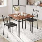 Garvee Farmhouse Dining Table Chairs Set with 2 Upholstered High-Back Chairs and Wood Table for Dining Room, Walnut - Walnut