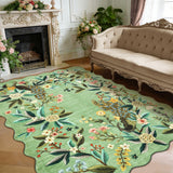Garvee Scalloped Green Area Rug Floral Peacock Pattern Non-Slip Washable Ultra Thin Soft Botanical Nursery Living Room Decor - Green