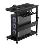 Garvee Adjustable 2-Tier Mobile Computer Tower Stand with Cable Management, Rolling CPU Holder Cart Under Desk, End Table for  Office & Home Use, Fits PC Tower/Printer, Black - Carbon Fiber Black