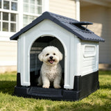 Garvee Small Dog House Outdoor with Air Vents and Elevated Floor for Puppy, Plastic Waterproof Doghouse Sloping Roof, Easy Clean and Assemble, Gray 25.2''D×19.3''W×26''H - Gray