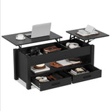 Garvee Coffee Table Lift Top, Convertible Coffee Table with Wooden Lift Tabletop, 2 Drawers and Hidden Compartment, Central Table with Storage for Living Room Home Office, Black - Black