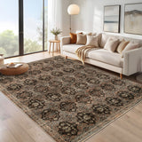 Garvee Boho Area Rug - Soft Washable Printed Floral Rug, Low Pile Non Shedding Non Slip Rug, Indoor Foldable Vintage Rug Carpet - Beige Brown