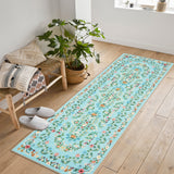 Garvee Light Blue Washable Floral Runner Rug 2' × 6', Non Slip Low Pile Stain Resistant Soft Rug for Hallway Kitchen Laundry Entryway - Light Blue