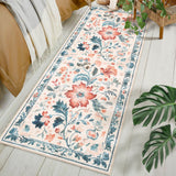 Garvee Beige Floral Print Rug - Washable, Non-Slip, Collapsible Carpet for Living Room or Bedroom - Easy to Clean, Pet Friendly - Home Decor, 2x6ft - Beige