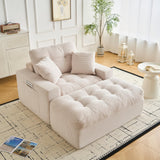 Garvee 63 Inch Oversized Chaise Lounge with Ottoman No Assembly Needed Corduroy Cloud Sleeper Couch Beige - Beige