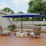 Garvee 15' Double-Sided Rectangular Patio Umbrella with Base, Large Outdoor Pool Umbrella, Blue - Blue