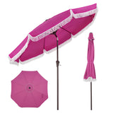 Garvee 9 ft Fringe Patio Umbrella, Outdoor Tassel Market Umbrella with Crank Handle, Push Button Tilt, 8 Fiberglass Ribs & 1.5 in Steel Pole, Rose - Rose