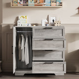 Garvee 43.3" H Armoire Wardrobe Closet with 4 Drawers and Hanging Rod, Multi-Functional Wood 4 Drawers Dresser with Storage Closet, Clothing Storage Cabinets for Bedroom, Gray - Gray