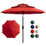 Garvee 10' Outdoor Patio Umbrella, 3-Tier Vented Canopy with Crank Tilt, 8 Ribs, Red - Red