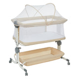 Garvee 3-in-1 Portable Baby Bassinet Bedside Sleeper in 6 Height Adjustable Design with Mosquito Net and Storage Basket, Khaki - Khaki