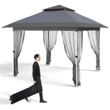 Garvee 11x11 Ft Double-Tier Outdoor Gazebo Canopy, Waterproof UV-Protected Patio Shelter with Mosquito Netting, Mesh Sidewalls & Carry Bag, Gray