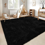 Garvee Ultra Soft Soft Area Rug for Living Room or Bedroom - Cushioned Non-Slip Shag Carpet - Machine Washable, Modern Fuzzy Decor - Sturdy Pure Black, 5x8ft - Pure Black