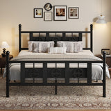 Garvee King Size Bed Frame with Headboard and Footboard, Metal King Bed Frame w/ Vintage Circular Design & Storage Space Under Bed, No Box Spring Required, Easy Assembly, Noise-Free (Black, King) - Black