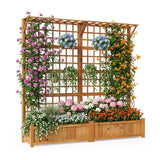 Garvee 71" Raised Garden Bed with Trellis, Fir Wood Planter Box with Hanging Roof & Drainage for Climbing Vines