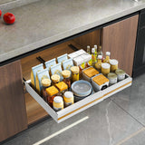 Garvee Expandable Pull-Out Carbon Steel Kitchen Drawer Organizer – Adjustable Rack for Spices & Dishes – Rust-Resistant, Smooth Sliding, No-Drill Installation – White, 1-Piece Set, Size 32~52cm (Depth 53*7.5cm), DG-70404-WH