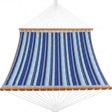 Garvee Durable & Comfortable Double Quilted Hammock for 2 – Outdoor Patio Garden Use, Curved Wooden Spreader Bar, Pillow – Blue Stripe - Blue