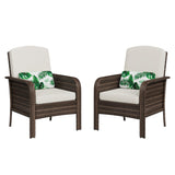 Garvee Outdoor Wicker Chairs Set of 2 - High Back Rattan Patio Furniture - Comfy Cushions & Weather-Resistant PE Rattan - Powder-Coated Metal Frame - Brown & Beige - Porch & Deck - Brown, Beige Cushion